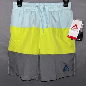 Reebok Boys Midlength Boardshorts Blue Neon Yellow Grey Size 6/7 NEW